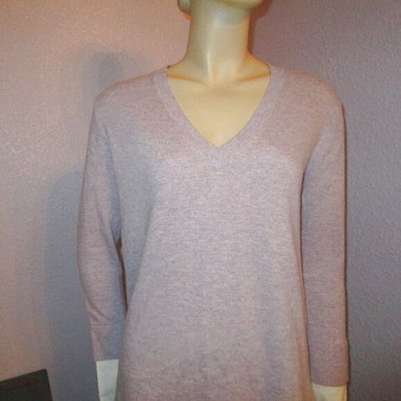 J Crew Wool Blend Sweater Size XS Layered Look V-Neck Lilac Tunic French Cuffs - Picture 2 of 10